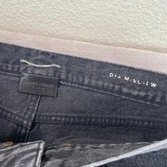 YSL SAINT LAURENT Paris Distressed Slim Fit Jeans Men 32x35 Charcoal Japanese